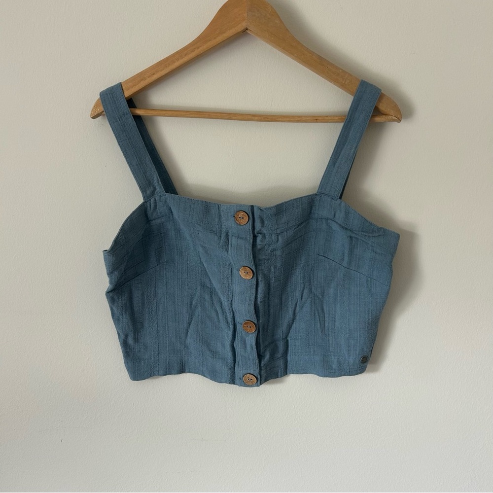 Roxy Blue Button-Front Cropped Tank Top